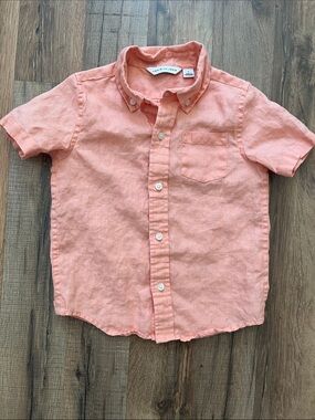 Janie and Jack 3T Linen Peach Button-Up Short Sleeve Shirt